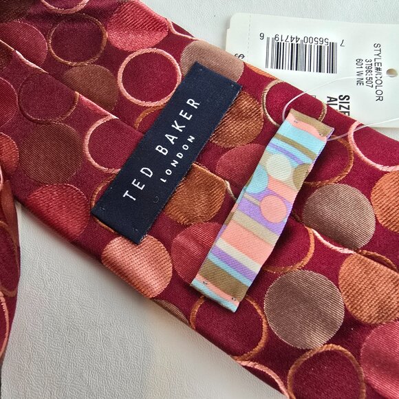 Ted Baker London Tie Mens Red Silk Necktie Geometric Dot Circle Pattern Retro - Picture 3 of 8